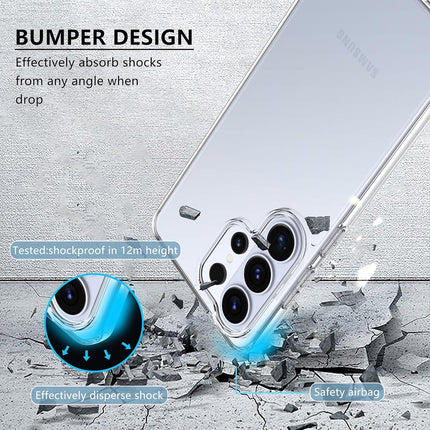 Phone case with bumper design absorbing shock, on a wooden background for Samsung S26 Ultra