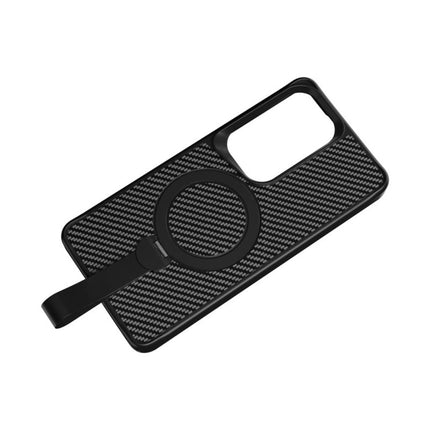 Galaxy S26 Ultra Hold and Stand Case Black phone case with carbon fiber texture on a white background