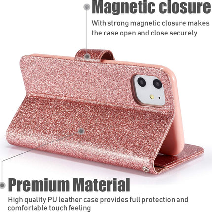 Glitter Flip Leather iPhone 11 Case with Card Slots & Kickstand – Magnetic Closure Wallet Cover (Rose Gold / Black / Purple) + FREE 6D Tempered Glass Screen Protector