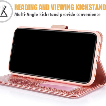Glitter Flip Leather iPhone 11 Case with Card Slots & Kickstand – Magnetic Closure Wallet Cover (Rose Gold / Black / Purple) + FREE 6D Tempered Glass Screen Protector