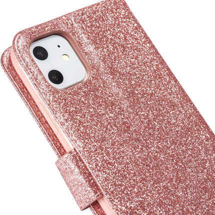 Glitter Flip Leather iPhone 11 Case with Card Slots & Kickstand – Magnetic Closure Wallet Cover (Rose Gold / Black / Purple) + FREE 6D Tempered Glass Screen Protector