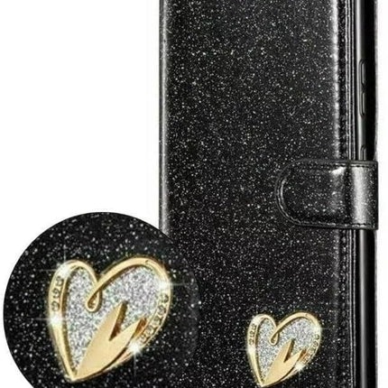 Glitter Flip Leather iPhone 11 Case with Card Slots & Kickstand – Magnetic Closure Wallet Cover (Rose Gold / Black / Purple) + FREE 6D Tempered Glass Screen Protector
