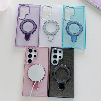 Samsung Galaxy S25 Ultra Case Glitter Sparkle Clear Fold Magnetic Metal Ring Stand Shockproof TPU Cover Electroplated Camera Frame MagSafe Compatible Wireless Charging for Women Girls + FREE 6D Tempered Glass Screen Protector
