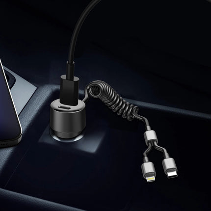 60W Dual-Port In-Car Charger With USEB-C & 8-Pin Built-in Cables (12-Months Warranty)
