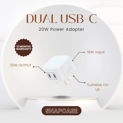 20W Dual USB-C Power Adapter (12 Months Warranty)