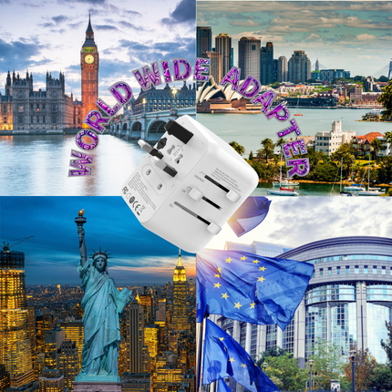 World Wide Travel Adapter with 2 USB-A & 1 USB-C Charging Ports (12 Months Warranty)