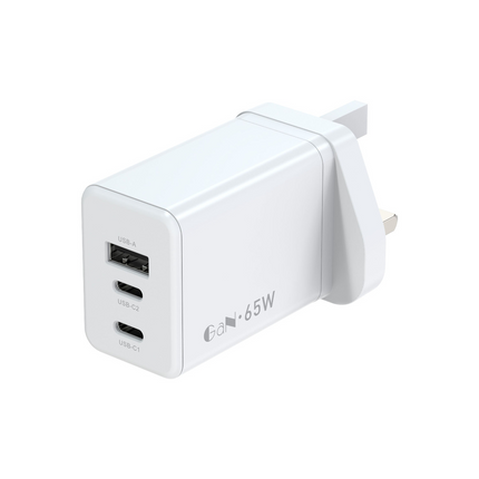 65W Power Adapter With 2 USB-C & 1 USB-A Ports (12 Months Warranty)