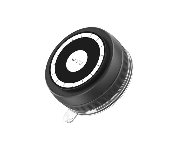 A black 360° universal car phone holder with a magnetic mount and gel pad, designed for use on dashboards and windshields.