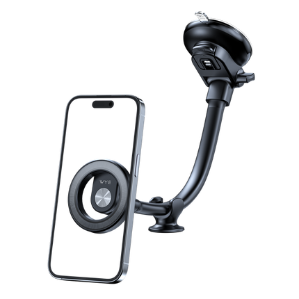 Phone holder with flexible arm and suction cup on white background