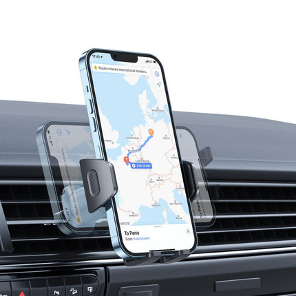 In-Car Air Vent Phone Holder – Metal Double Hook Clip, Triple Lock Protection, Silicone Deep Arms Anti-Drop Clamp, 360° Rotation, One-Touch Release, Universal Fit 4.7"–7" – Car Phone Mount for iPhone Samsung Pixel Huawei – Black