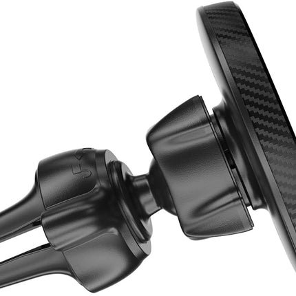 Magnetic Air Vent Car Phone Holder – Strong Magnet Snap-On Mount, Carbon Fibre Finish, MagSafe Compatible, 360° Rotation, Ultra-Slim Profile, No Clamp Design – Car Phone Mount Black