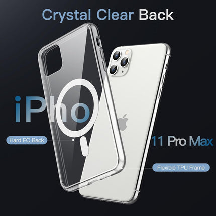 Magnetic Case for iPhone 11 Pro Max 6.5-Inch Compatible with MagSafe Wireless Charging, Shockproof Phone Bumper Cover, Anti-Scratch Clear Back + FREE 6D Tempered Glass Screen Protector