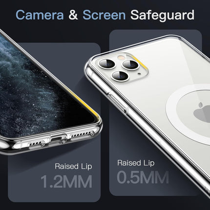 Magnetic Case for iPhone 11 Pro Max 6.5-Inch Compatible with MagSafe Wireless Charging, Shockproof Phone Bumper Cover, Anti-Scratch Clear Back + FREE 6D Tempered Glass Screen Protector