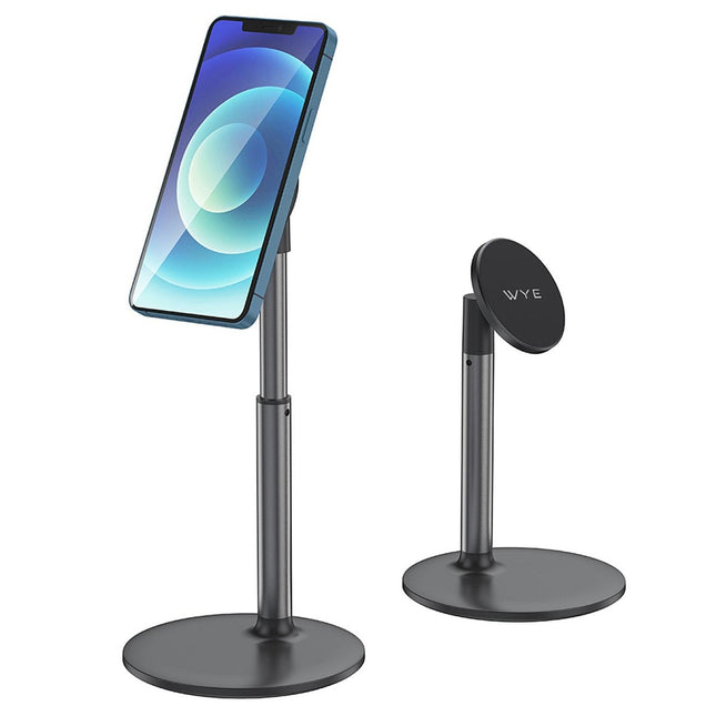 Magnetic Phone Stand for Desk, MagSafe Compatible Adjustable Height Desktop Stand, 360° Rotating Magnetic Cell Phone Holder for iPhone, iPad, Tablet – Sleek Aluminum Design