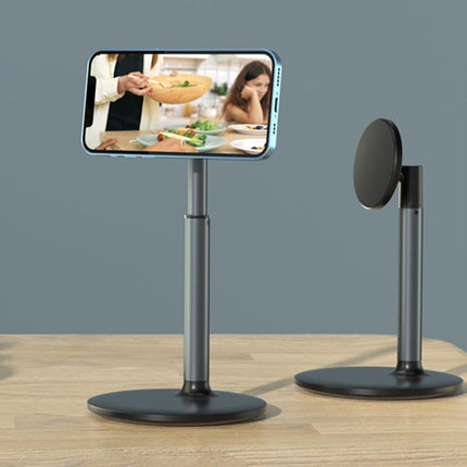 Magnetic Phone Stand for Desk, MagSafe Compatible Adjustable Height Desktop Stand, 360° Rotating Magnetic Cell Phone Holder for iPhone, iPad, Tablet – Sleek Aluminum Design