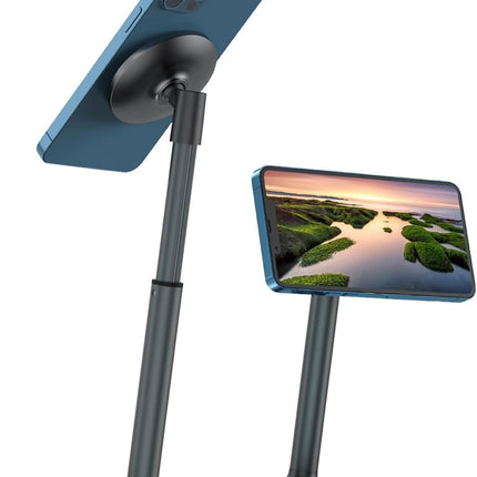 Magnetic Phone Stand for Desk, MagSafe Compatible Adjustable Height Desktop Stand, 360° Rotating Magnetic Cell Phone Holder for iPhone, iPad, Tablet – Sleek Aluminum Design