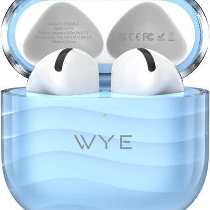 Pure Audio Wireless Earbuds | 13mm Dynamic Drivers | Bluetooth 5.3 | Lightweight Portable Design | Clear Natural Sound | Rose Gold Light Blue Blue | Y-TWS26-10