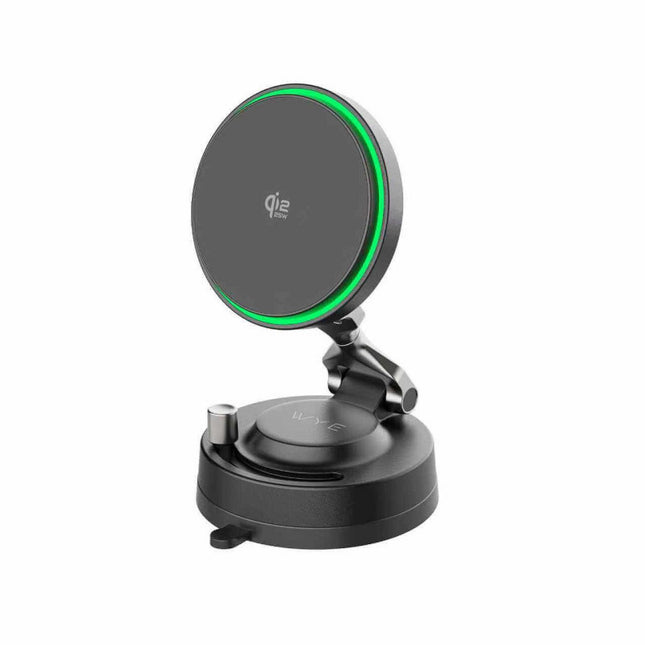 Qi2.2 25W Wireless Car Charger Mount – MagSafe Magnetic Phone Holder with Vacuum Suction Cup, Dual-Ring Magnets, 360° Rotation, LED Indicator, 3-Layer Nano Gel Base