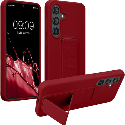Red phone case with a stand feature on a white background for Samsung S25