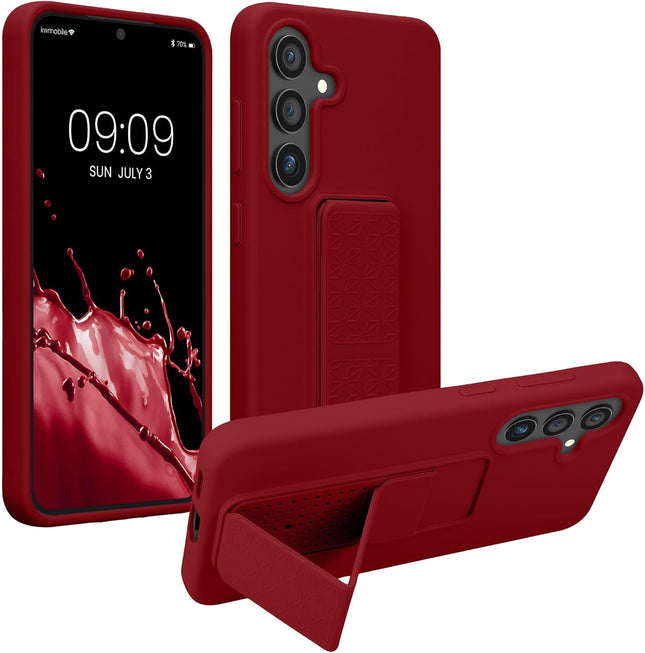 Red phone case with a stand feature on a white background for Samsung S25