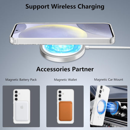 Smartphone with wireless charging accessories on a gray background for Samsung S25