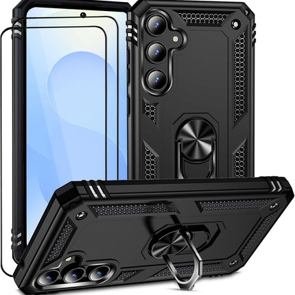 Samsung Galaxy S25 5G Phone Case with 1 Screen Protectors, Galaxy S25 Case with 360-Degree Ring Holder Stand Military Cases
