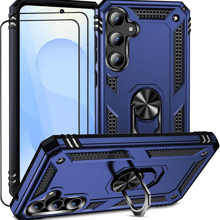 Samsung Galaxy S25 5G Phone Case with 1 Screen Protectors, Galaxy S25 Case with 360-Degree Ring Holder Stand Military Cases