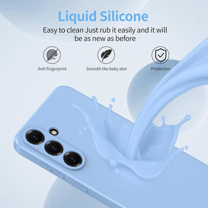 Phone case with liquid silicone material being applied, featuring text and icons on a light blue background for Samsung S24