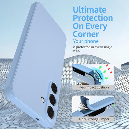 Phone case with text 'Ultimate Protection On Every Corner' on a blue background for Samsung S24
