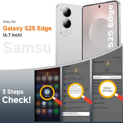 Samsung Galaxy S25 Edge phone with promotional text and features on a white background