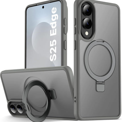 Gray phone case with ring holder for Samsung S25 Edge on a white background