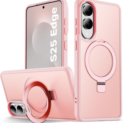 Pink phone case with ring holder for Samsung S25 Edge on a white background
