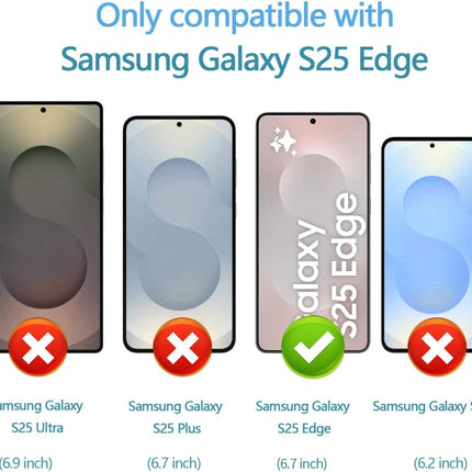 Compatibility chart for Samsung Galaxy S25 models on a white background for Samsung S25 Edge