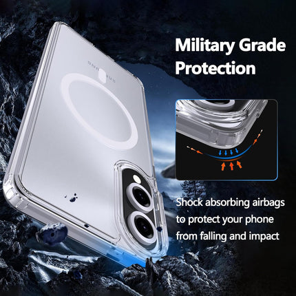 Phone case with military grade protection features, including shock absorbing airbags, on a rugged background for Samsung S25 Edge