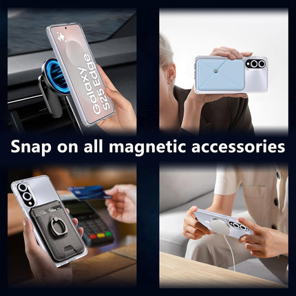 Collage of a phone case with magnetic features in various scenarios for Samsung S25 Edge