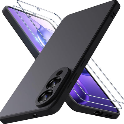 Black phone case with screen protector on a white background for Samsung S25 Edge
