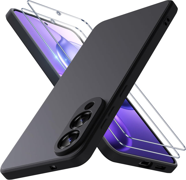 Black phone case with screen protector on a white background for Samsung S25 Edge