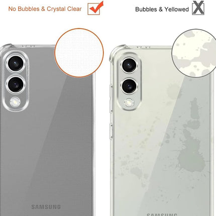 Comparison of clear phone case with bubbles and yellowed effect on Samsung phone back for Samsung S25 Edge