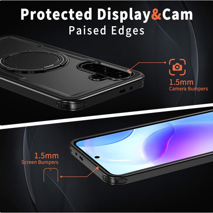 Phone case with screen and camera bumpers highlighted on a black background for Samsung S25 FE