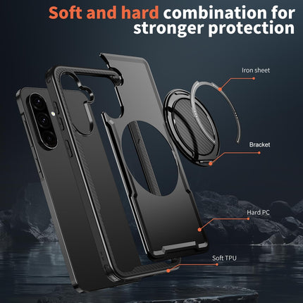 Phone case with labeled components on a dark background for Samsung S25 FE