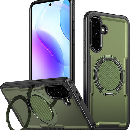 Green phone case with ring holder and clear back on a white background for Samsung S25 FE