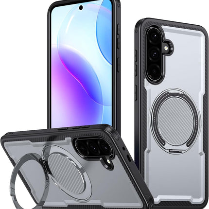 Phone case with ring holder and clear back design for Samsung S25 FE