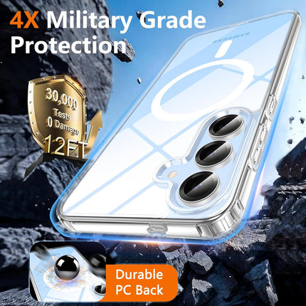 Phone case with military grade protection features and durability text for Samsung S25 FE
