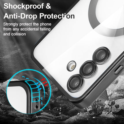 Phone case with shockproof and anti-drop protection features on a rugged background for Samsung S25 FE