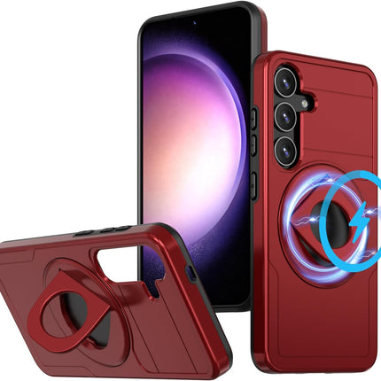 Samsung Galaxy S25 Plus Case Premium Magnetic Kickstand 360° Rotating Ring Stand, Shockproof PC Fashion Cover Stronger Magnetic Wireless Charging 1.5mm Screen 2mm Camera Protection + FREE 6D Tempered Glass
