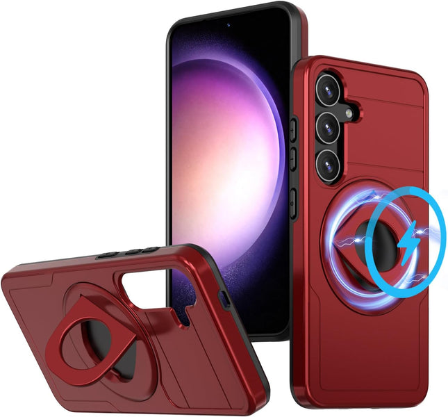 Samsung Galaxy S25 Plus Case Premium Magnetic Kickstand 360° Rotating Ring Stand, Shockproof PC Fashion Cover Stronger Magnetic Wireless Charging 1.5mm Screen 2mm Camera Protection + FREE 6D Tempered Glass