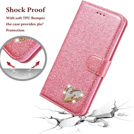 Pink glittery phone case with a swan design, shock proof feature, and soft TPU bumper for Samsung S26 Ultra