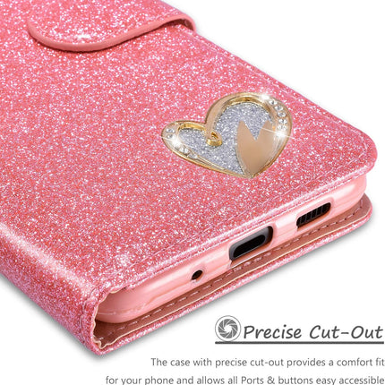 Pink glittery phone case with a heart-shaped design on a white background for Samsung S26 Ultra