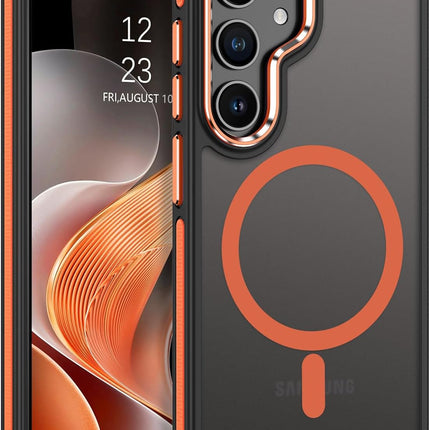 Samsung Galaxy S25 / S24 Case Compatible with MagSafe Military Grade 4× Drop Protection MIL-STD-810G Matte Translucent Scratch Resistant Chrome Camera Ring Anti-Fingerprint + FREE 6D Tempered Glass Screen Protector