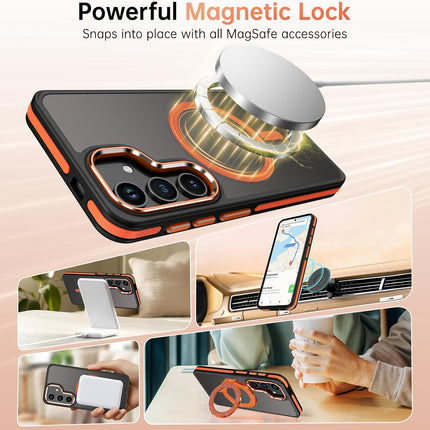 Samsung Galaxy S25 / S24 Case Compatible with MagSafe Military Grade 4× Drop Protection MIL-STD-810G Matte Translucent Scratch Resistant Chrome Camera Ring Anti-Fingerprint + FREE 6D Tempered Glass Screen Protector